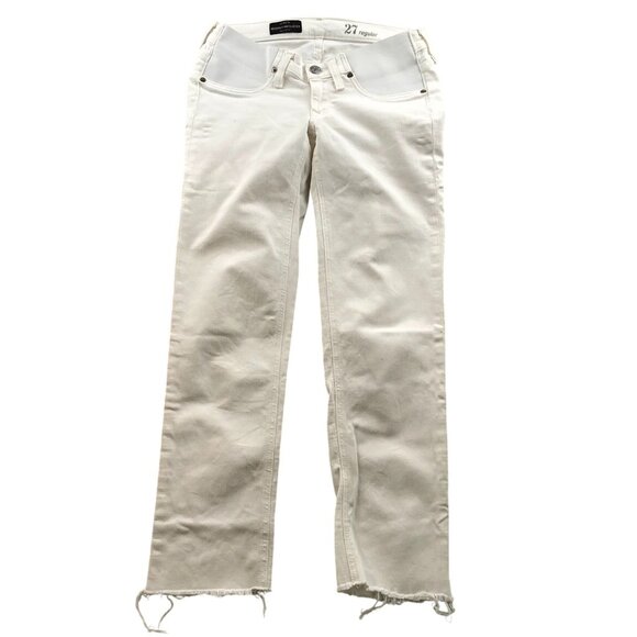 J.Crew Women's Maternity Matchstick Jeans Size 27 Frayed Hem Stretch White Denim - Picture 1 of 16